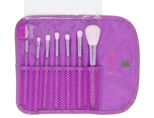 7 PIECE BRUSH SET IN POUCH - PURPLE GLITTER